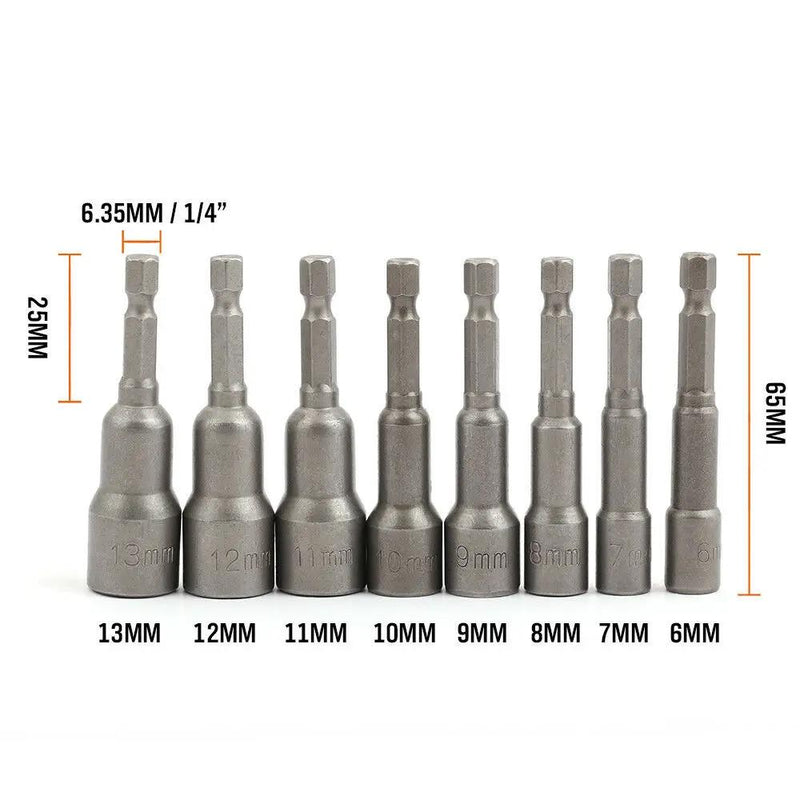 8PCS Socket Magnetic Nut Driver Set Drill Bit Adapter 1/4'' Hex Shank 6-13MM by salelink.co.nz