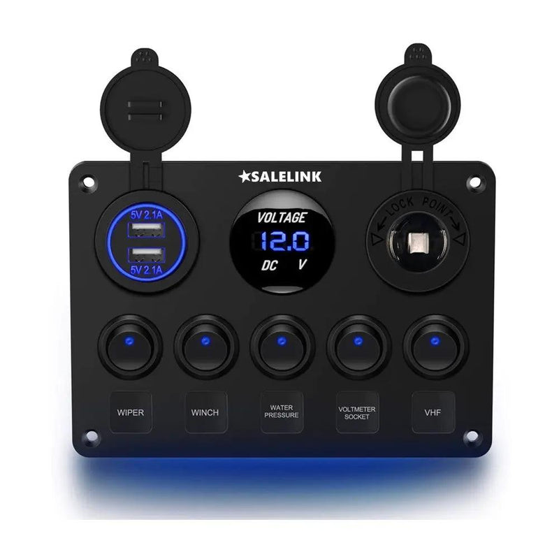 5 Gang ON-OFF Toggle Switch Control Panel 2 USB Charger 12V for Car by salelink.co.nz