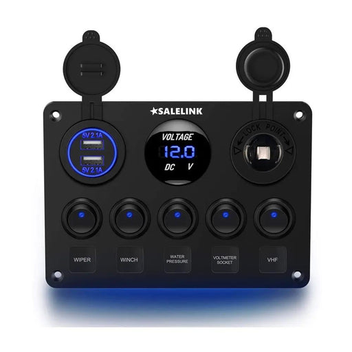 5 Gang ON-OFF Toggle Switch Control Panel 2 USB Charger 12V for Car by salelink.co.nz