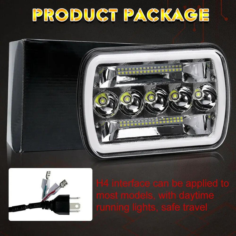 5x7" 7x6" Inch LED Headlights Hi/Lo Beam DRL For Toyota Hilux Jeep Truck 1 Pair by salelink.co.nz
