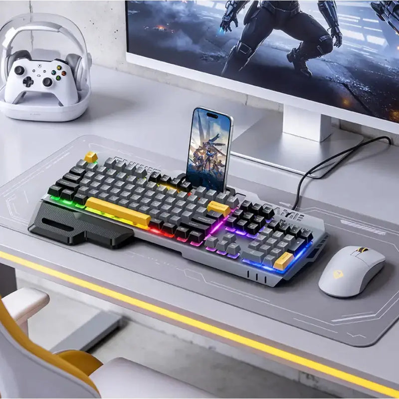 techplus Ergonomic Wired Gaming Keyboard with RGB Rainbow Light & Wrist Rest (GM702) GM702 Ergonomic Wired Gaming Keyboard with Backlighting