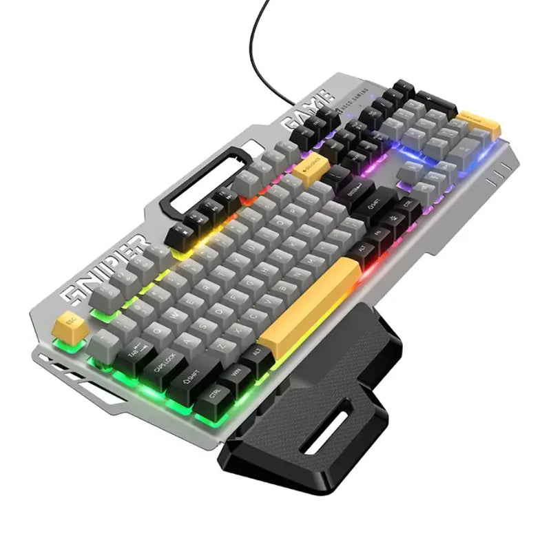 techplus Ergonomic Wired Gaming Keyboard with RGB Rainbow Light & Wrist Rest (GM702) GM702 Ergonomic Wired Gaming Keyboard with Backlighting