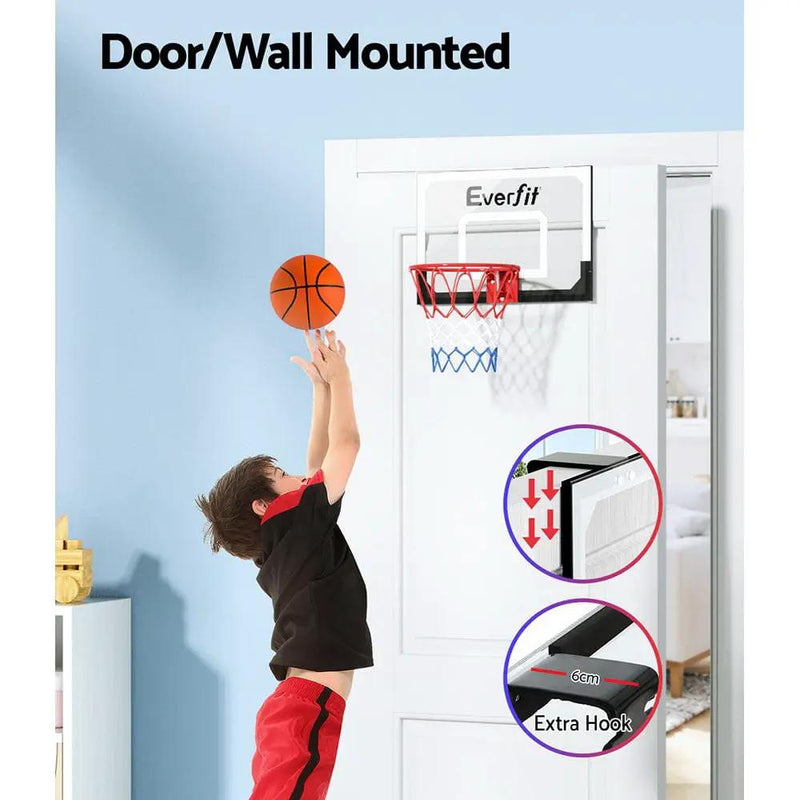 SportZone.co.nz Sports & Fitness > Ball Sports > Basketball & Basketball Accessories Everfit 23" Mini Basketball Hoop Backboard Door Wall Mounted Sports Kids Black Everfit 23" Mini Basketball Hoop Backboard Door Wall Mounted Sports Kids Black