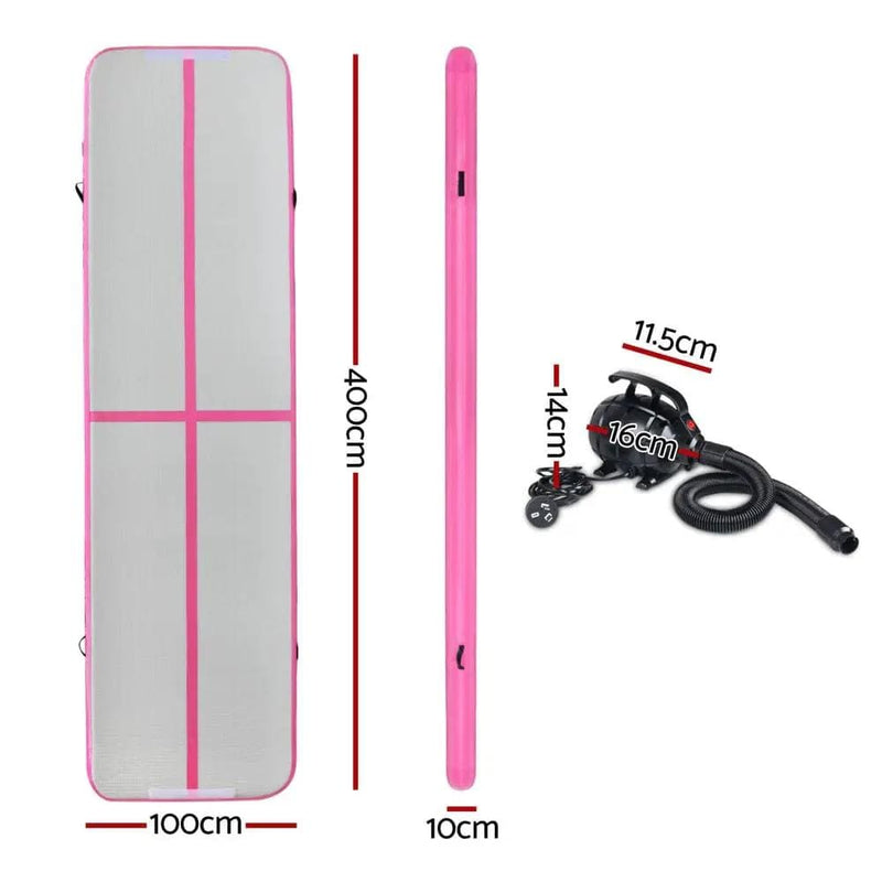 SportZone.co.nz Sports & Fitness > Exercise, Gym & Fitness > Gymnastics Everfit 4X1M Airtrack Inflatable Air Track Tumbling Mat W/Pump Floor Gymnastics Everfit Four By One Meter Air Track Mat Pink