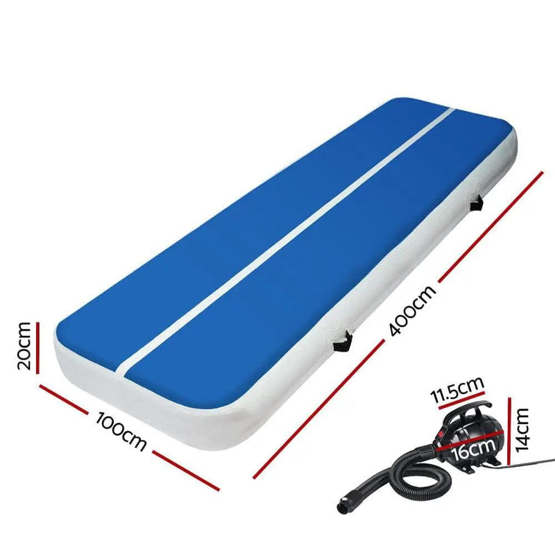 SportZone.co.nz Sports & Fitness > Fitness Accessories Everfit 4x1m Inflatable Air Track Mat 20cm Thick With Pump Gymnastics Blue Everfit 4x1m Inflatable Air Track 20cm Thick