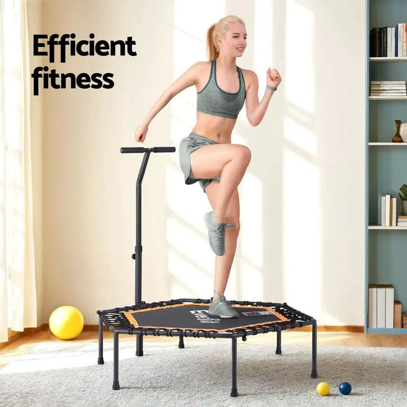SportZone.co.nz Sports & Fitness > Trampolines > Trampolines & Accessories Everfit 51 Inch Hexagon Trampoline Rebounder With Adjustable Handrail Orange Everfit 51 Inch Hexagon Trampoline with Handrail