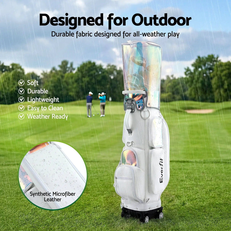 SportZone.co.nz Sports & Fitness > Golf > Golf Accessories Everfit White Rolling Golf Cart Bag With Cooler Pocket And Wheels Everfit White Rolling Golf Cart Bag With Cooler Pocket