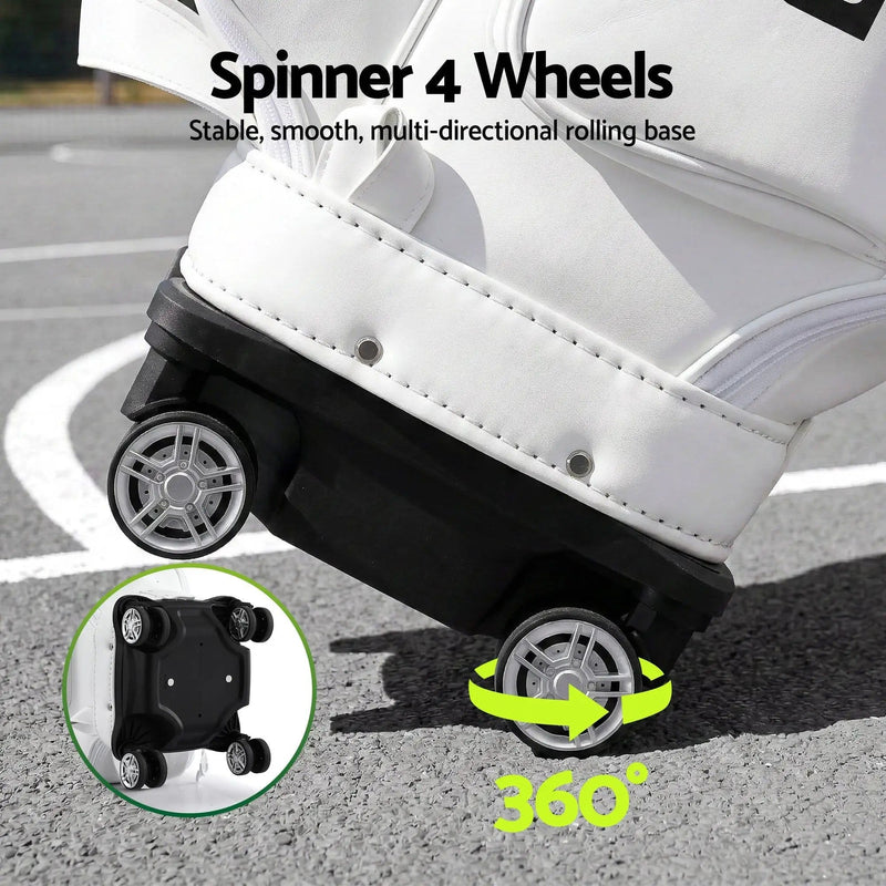 SportZone.co.nz Sports & Fitness > Golf > Golf Accessories Everfit White Rolling Golf Cart Bag With Cooler Pocket And Wheels Everfit White Rolling Golf Cart Bag With Cooler Pocket