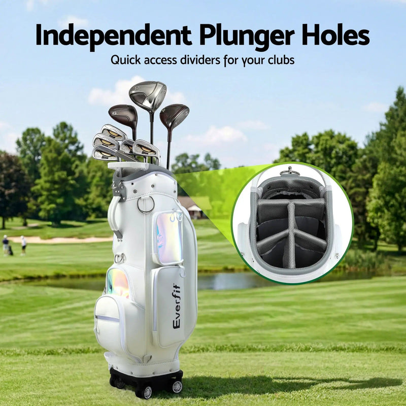 SportZone.co.nz Sports & Fitness > Golf > Golf Accessories Everfit White Rolling Golf Cart Bag With Cooler Pocket And Wheels Everfit White Rolling Golf Cart Bag With Cooler Pocket