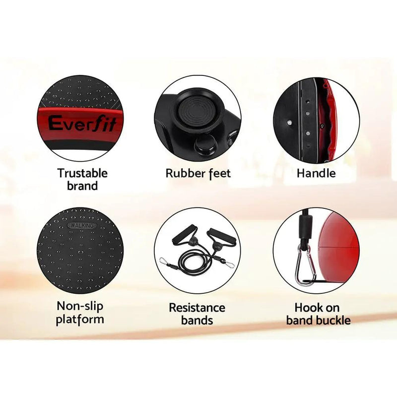 SportZone.co.nz Sports & Fitness > Exercise, Gym & Fitness > Vibration Exercise Machines Everfit Vibration Plate With Resistance Rope For Home Fitness Dark Red Everfit Vibration Plate With Resistance Rope
