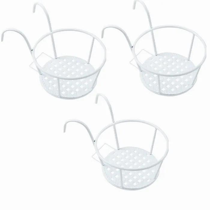 3pcs White Flower Plant Rack Holder Balcony Stand Metal by salelink.co.nz