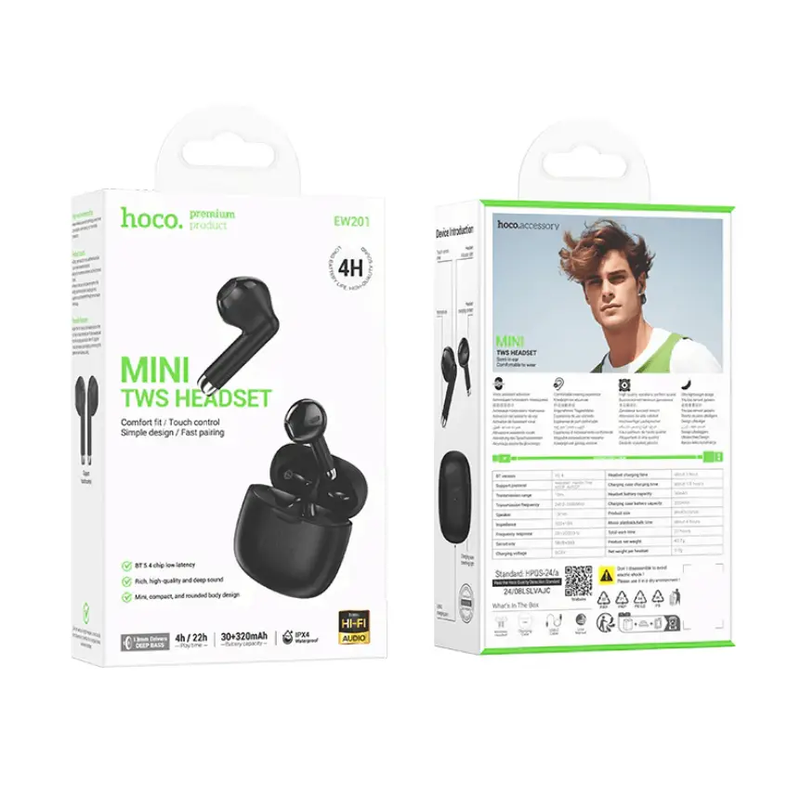 hoco TWS Earbuds Deep Bass IPX4 – EW201 Black by techplus