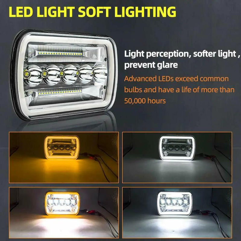 5x7" 7x6" Inch LED Headlights Hi/Lo Beam DRL For Toyota Hilux Jeep Truck 1 Pair by salelink.co.nz