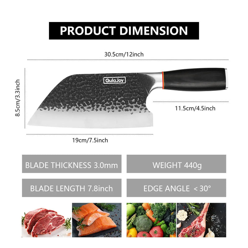 Qulajoy Meat Cleaver Knife - 7.3 Inch High Carbon Stainless Steel Butcher Knife For Meat Cutting Slicing Vegetables- Professional Chopper Knife For Home Kitchen Chef Knife - Serbian Chef Knife by China Dropship