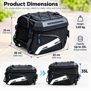 ECOTREK Motorcycle Tail Bags ECOTREK 35L Expandable Motorcycle Tail Bag – Hard Shell Rear Seat Helmet Bag BQF1172 ECOTREK 35L Expandable Motorcycle Tail Bag – Hard Shell Rear Seat Helmet Bag BQF1172
