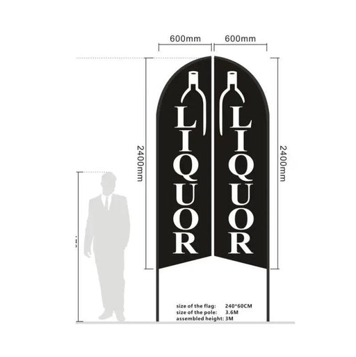'LIQUOR' 3.4m Ground Drill/SET Commercial Feather Banner Flag by dealonline.co.nz