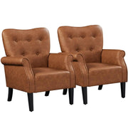 1 Pair Mid-century Modern Faux Leather Accent Chair Armchair by Yaheetech