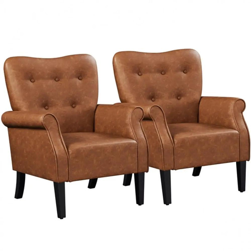 1 Pair Mid-century Modern Faux Leather Accent Chair Armchair by Yaheetech