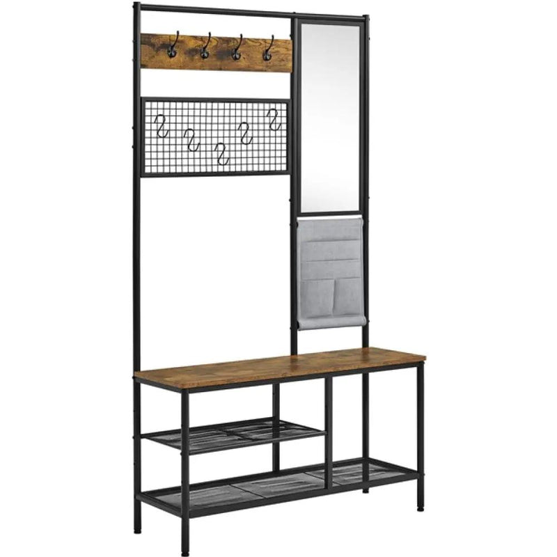 Six-in-one Hall Tree with Shoe Storage Bench/ Mirror/ Storage Bag/ Coat Rack by Yaheetech