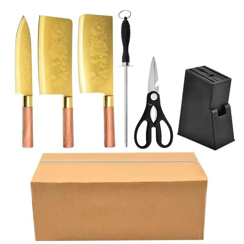Gold Kitchen Household Alloy Bone Cutting Slice Knife Set 6 Pcs Set by China Dropship