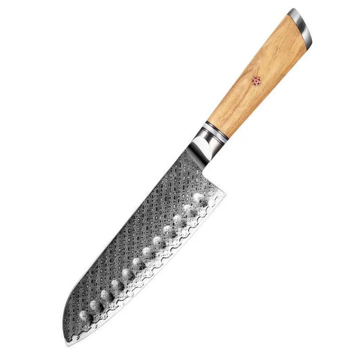 Damascus Steel Olive Wood Chefs Knife 132B Santoku Knife by China Dropship