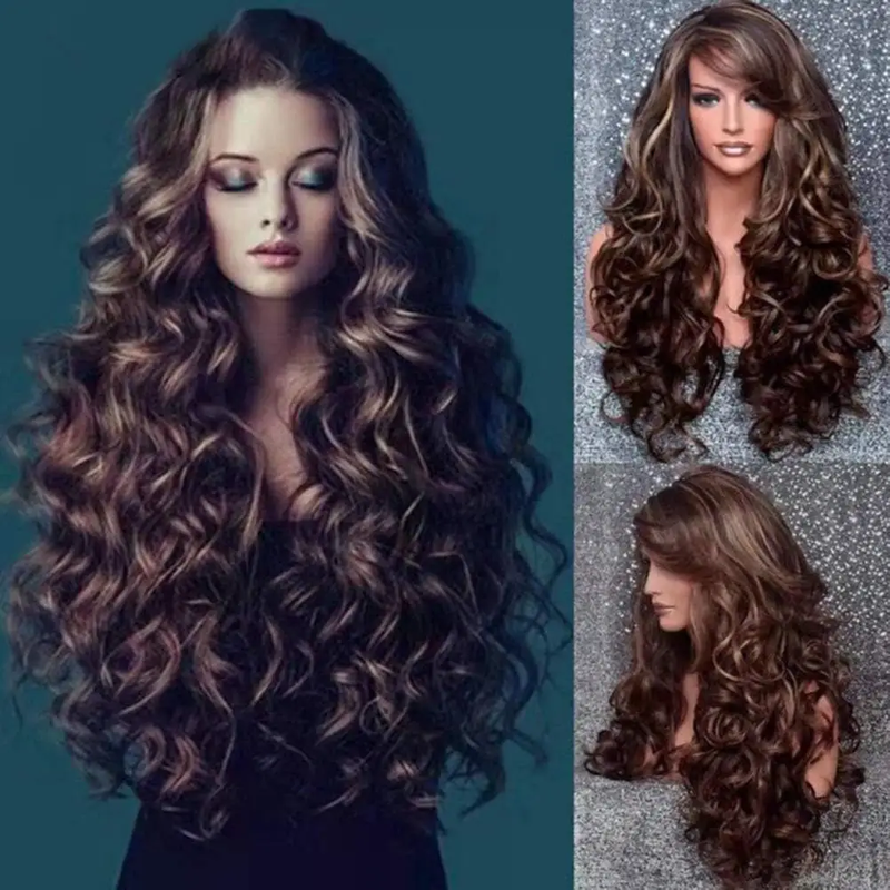 Brown Ombre Long Wave Wigs Natural Look Curly Hair by dealonline.co.nz