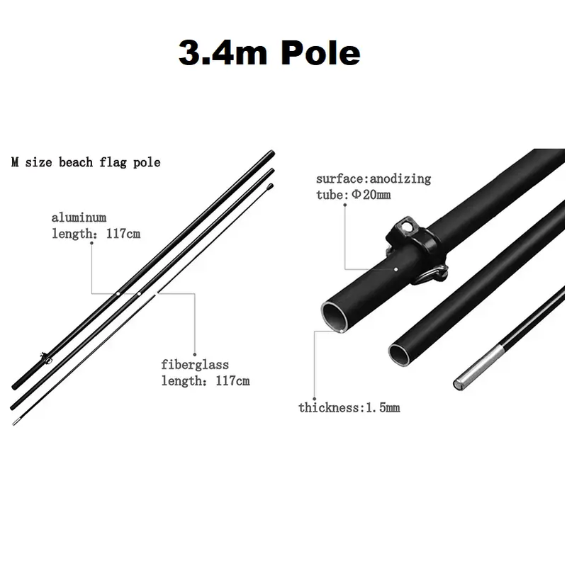 3.4M POLE - for 2.4M Feather Banner Flag by dealonline.co.nz