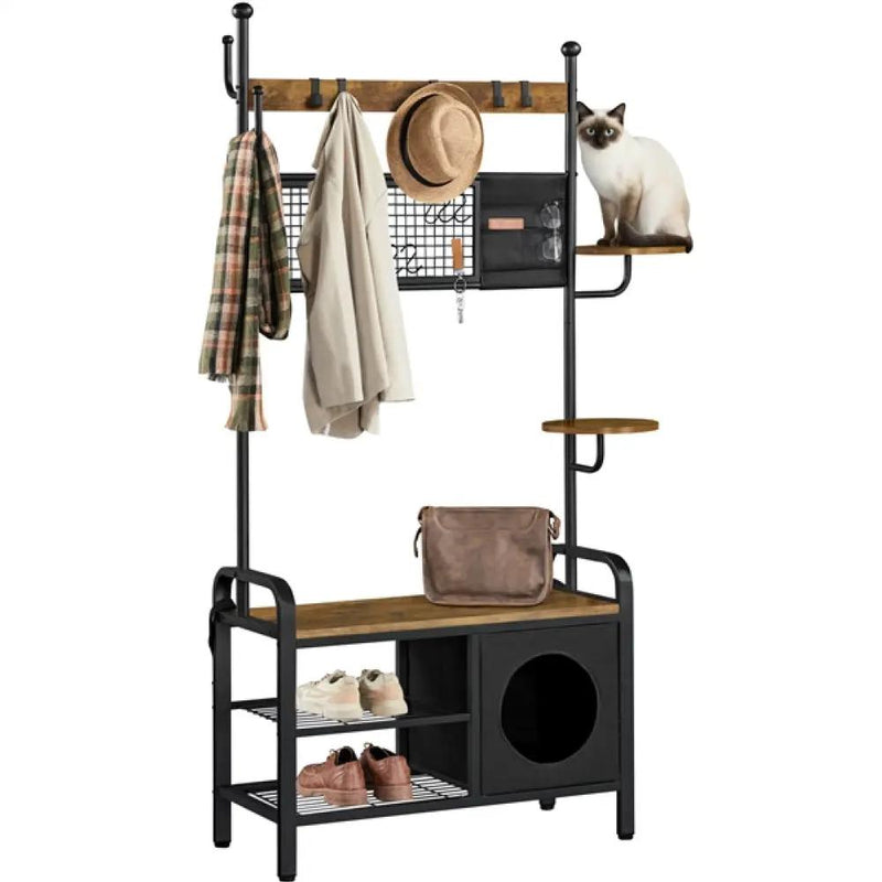 Hall Tree with Cat House Coat Rack Shoe Rack by Yaheetech