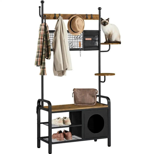 Hall Tree with Cat House Coat Rack Shoe Rack by Yaheetech