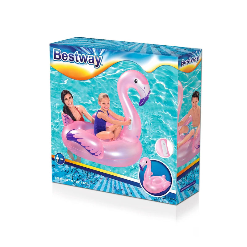 Bestway 1.27x1.27m Flamingo Inflatable Rider Water Ride On Pool Float by salelink.co.nz