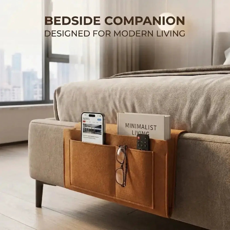 Habicare Felt Bedside Hanging Storage Pocket for Remotes, Phones & Books Felt Bedside Hanging Storage Pocket for Remotes, Phones & Books