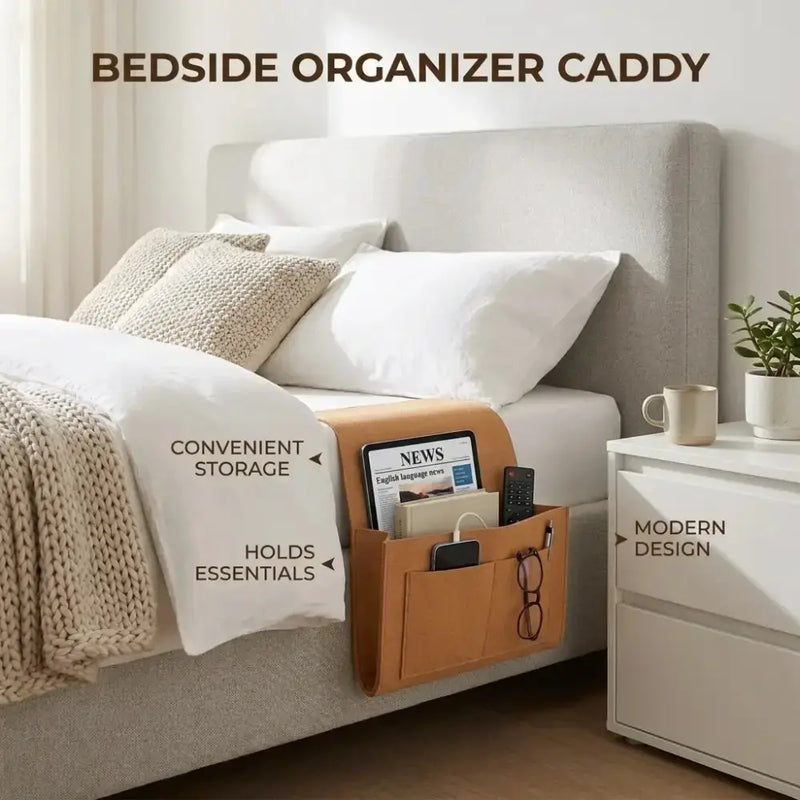 Habicare Felt Bedside Hanging Storage Pocket for Remotes, Phones & Books Felt Bedside Hanging Storage Pocket for Remotes, Phones & Books