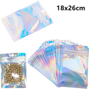 50pcs 18 x 26cm Holographic Ziplock Mylar Bags Aluminum Foil Resealable Valve Zipper Pouch by salelink.co.nz