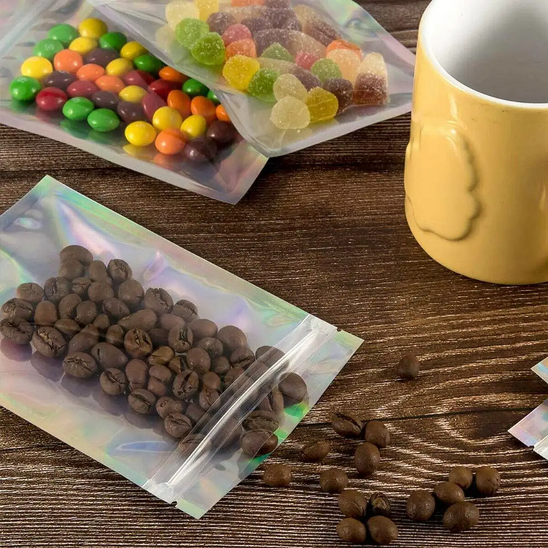 50pcs 18 x 26cm Holographic Ziplock Mylar Bags Aluminum Foil Resealable Valve Zipper Pouch by salelink.co.nz