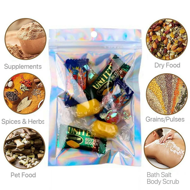 50pcs 20 x 30cm Colorful Holographic Ziplock Mylar Bags by salelink.co.nz