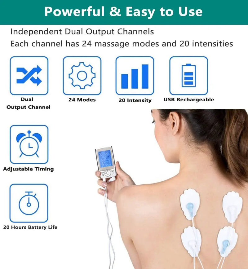 TENS Machine with 24 Massage Modes & 10 Pads by salelink.co.nz