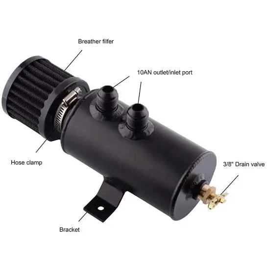 750ml Oil Catch Can Tank Kit Polish Baffled Reservoir with Breather Filter by salelink.co.nz