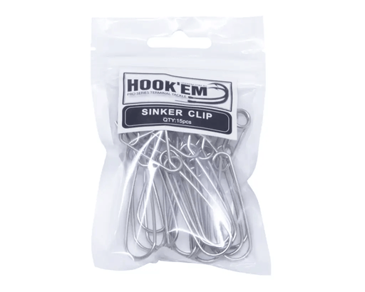 Hook Em Sinker Clips Large Stainless Steel Pack Of 15 Rigging Clips