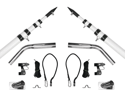 Hook Em Outrigger Set 4.5m Telescopic Fibreglass Poles Snouts Em Base Plates