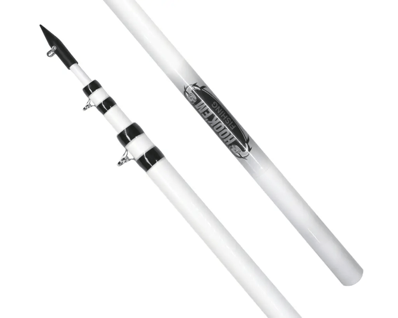 Hook Em 2 x 4.5m (15ft) Telescopic White Fibreglass Outrigger Poles Only (Approx 41mm OD) with Aluminium Black Anodised