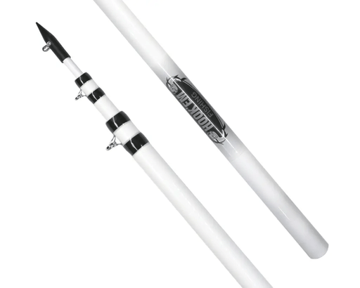 Hook Em 2 x 4.5m (15ft) Telescopic White Fibreglass Outrigger Poles Only (Approx 41mm OD) with Aluminium Black Anodised