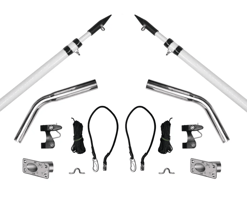 Hook Em Complete Outrigger Set - Includes 2 x 3.0m (10ft) Telescopic White Fibreglass Poles (Approx 36mm OD) with Aluminium