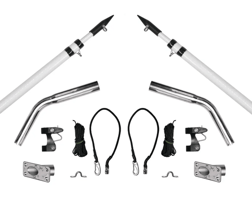 Hook Em Complete Outrigger Set - Includes 2 x 3.0m (10ft) Telescopic White Fibreglass Poles (Approx 36mm OD) with Aluminium