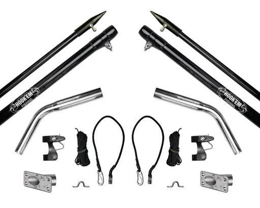 Hook Em Complete Outrigger Set - Includes 2 x 3.0m (10ft) 2 Piece Black Fibreglass Poles (Approx 36mm OD) with Aluminium