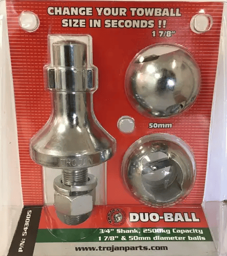 Trojan Car & Truck Tow Balls Trojan Tow Ball Duo Ball Three Quarter Inch Shaft 2500kg Capacity Kit Trojan Tow Ball Duo Ball Three Quarter Inch Shaft Kit