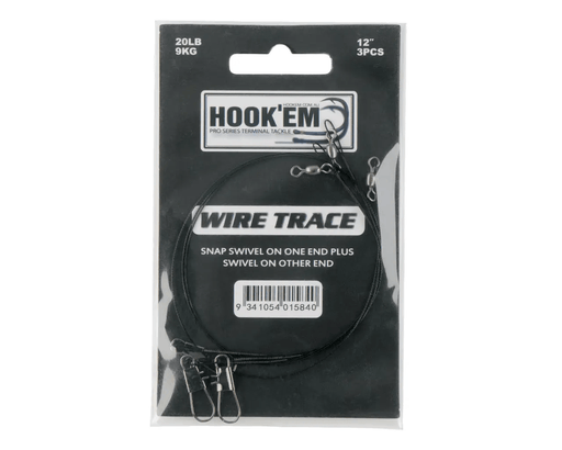 Hook Em Pre Rigged Wire Trace 20 Lb 1x7 SS Black Coated Wire With Swivels 3 Pack – view 1
