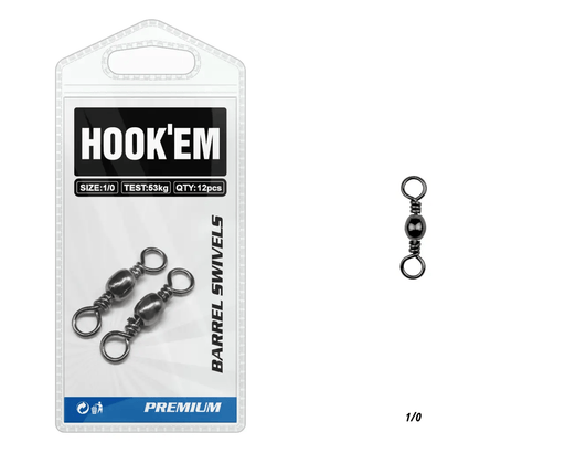 Hook Em Barrel Swivel 1/0 53kg Value Pack Australian Made – view 1