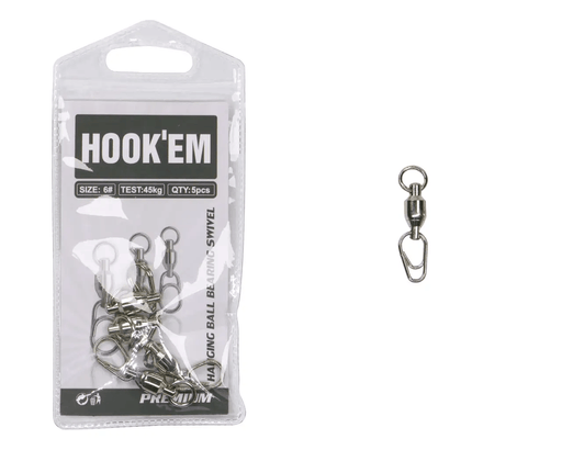 Hook Em Australian Made Hanging Ball Bearing Swivel Size 6 95kg 39mm Long 5 Pack