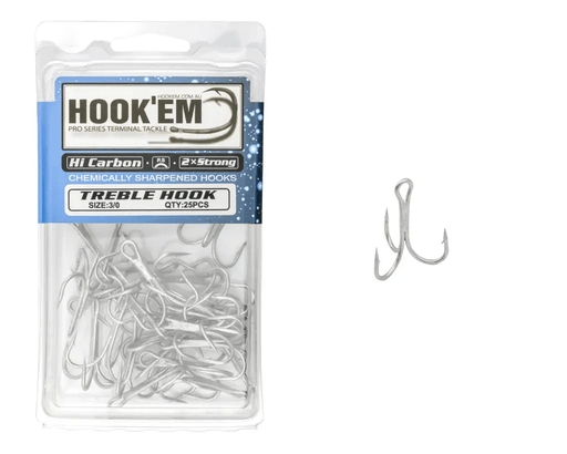 Hook Em Treble Hook X Hooks - Hi Carbon 2X Strong PS Coating - Charter Packs - X Per Pack