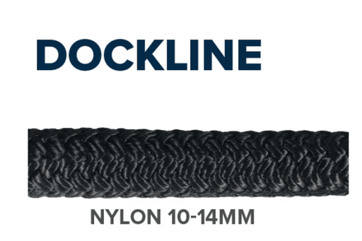 Fineline Nylon Dockline Collection 10-14mm black nylon dockline for marine anchoring and mooring.